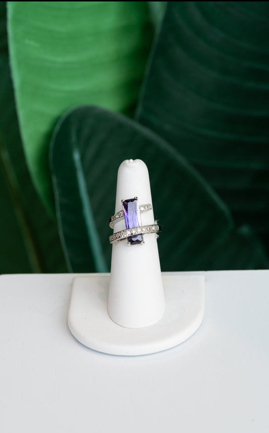 1990s faux amethyst and cz modernist sculptural ring // size 6