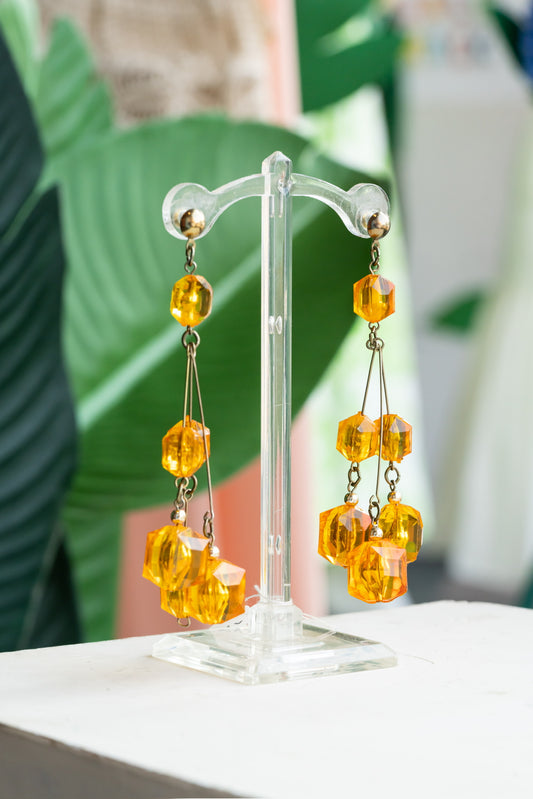 70s orange faceted bead earrings