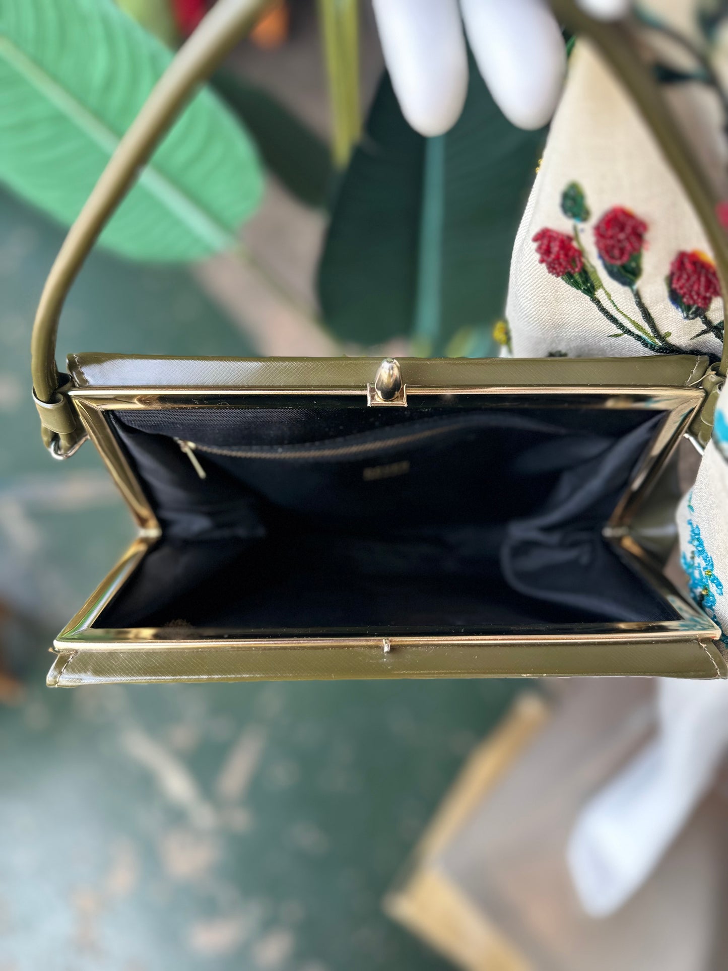 mid-century olive green vinyl top-handle purse