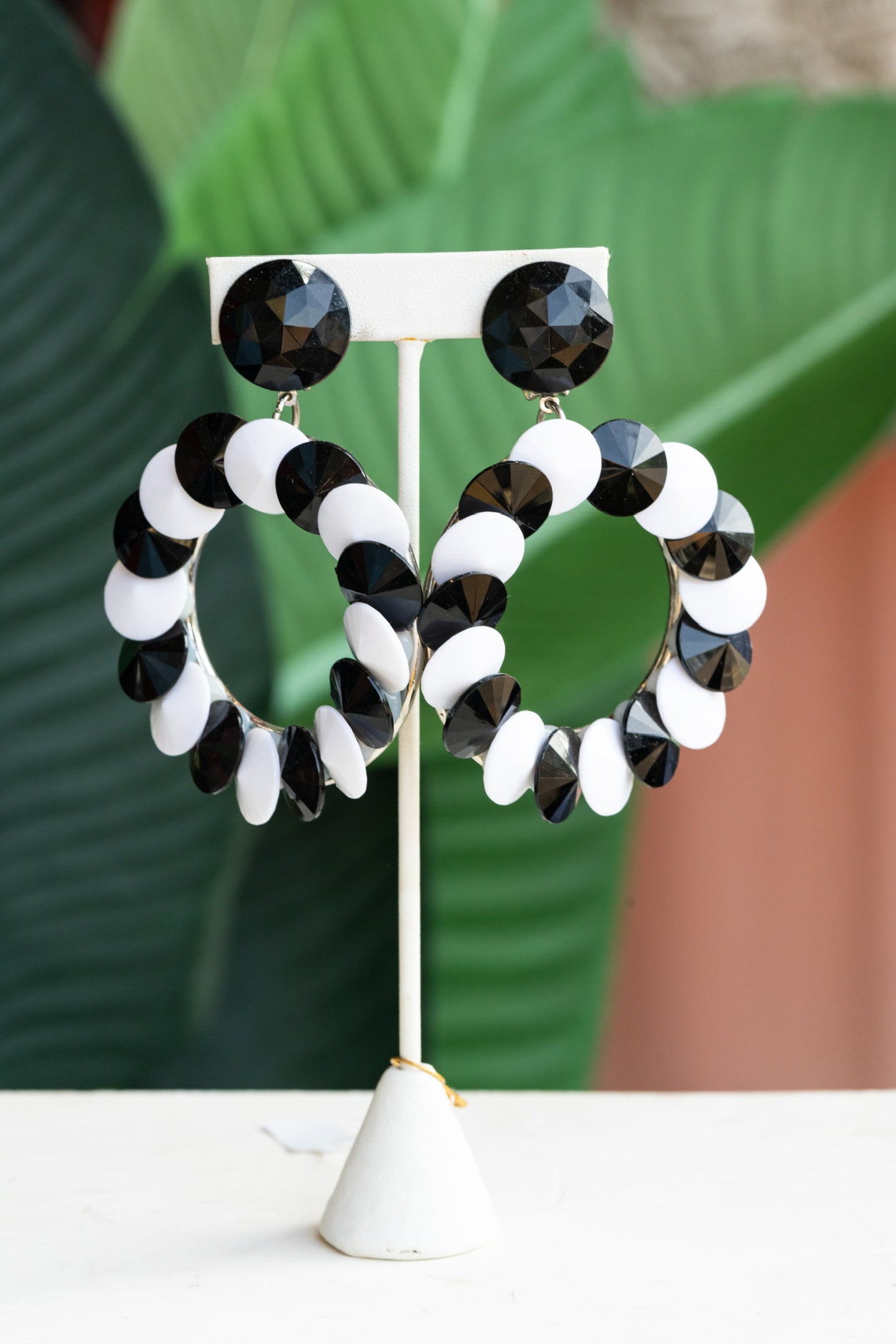 80s black + white lucite door knocker clip on earrings