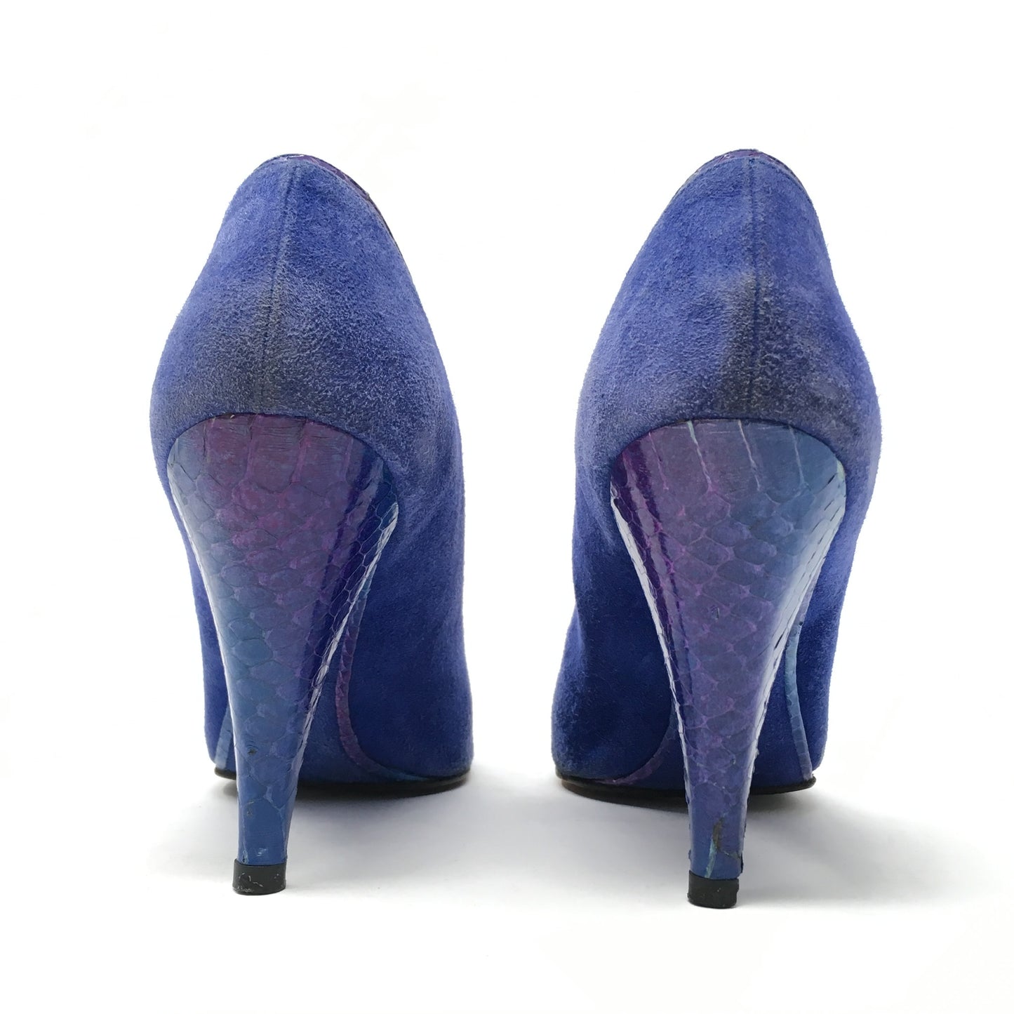 1980s Stuart Weitzman blue suede + snakeskin heels