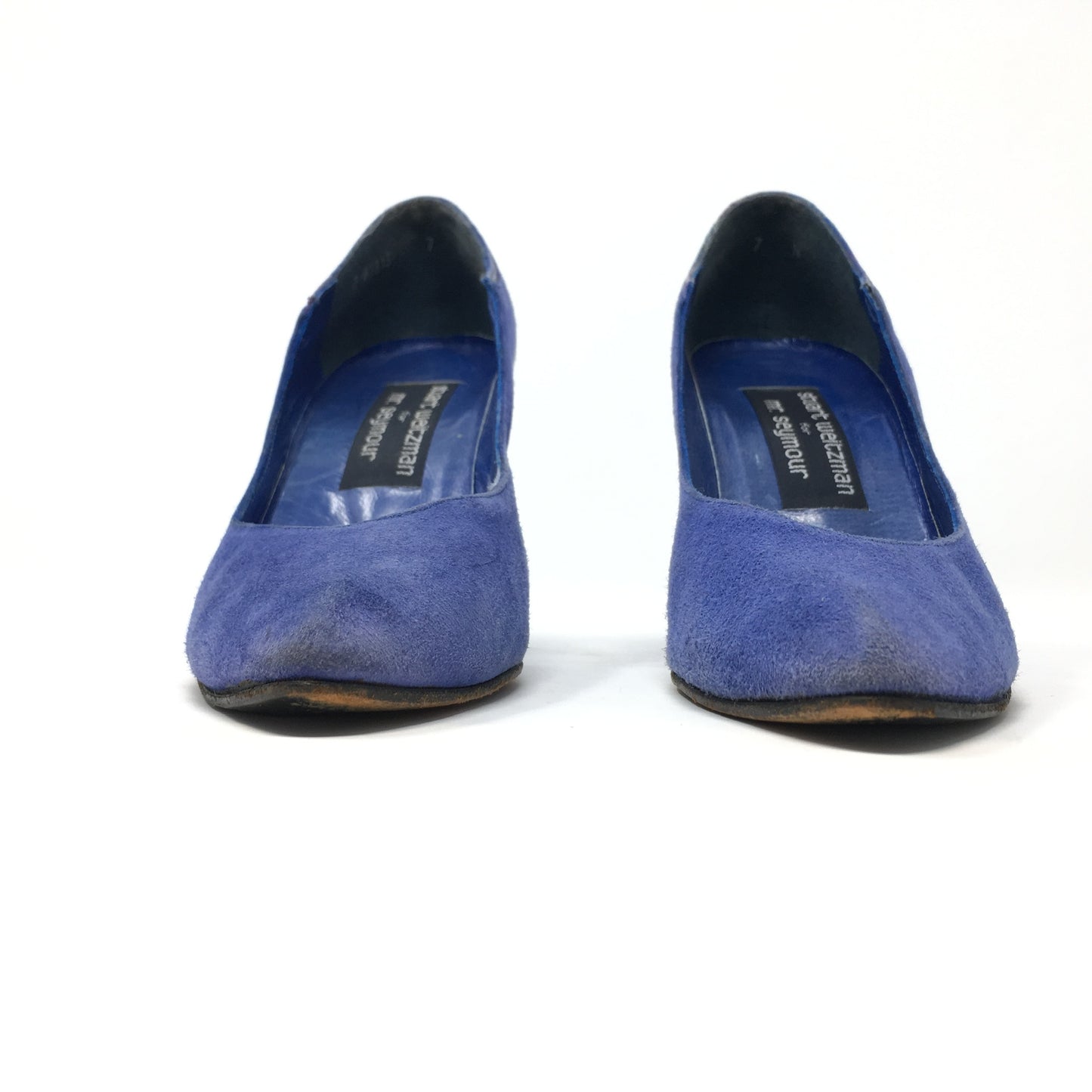 1980s Stuart Weitzman blue suede + snakeskin heels